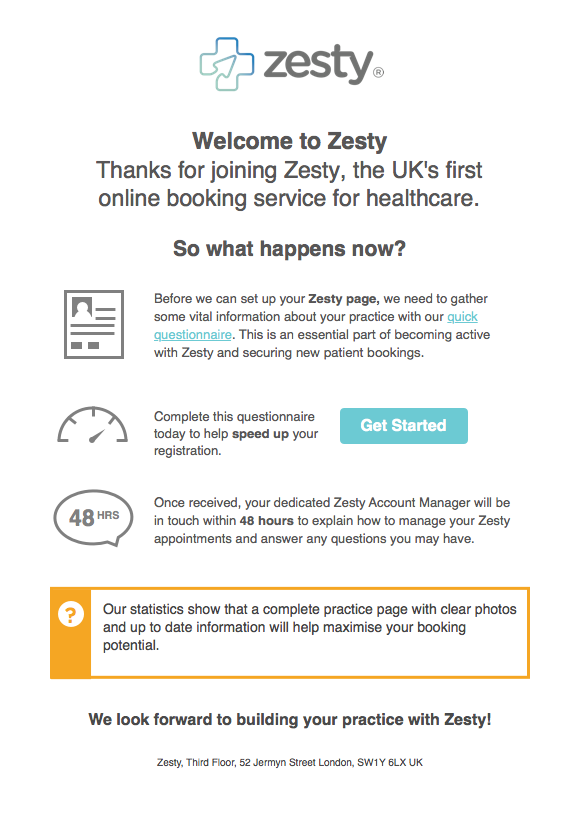 Zesty Welcome Email